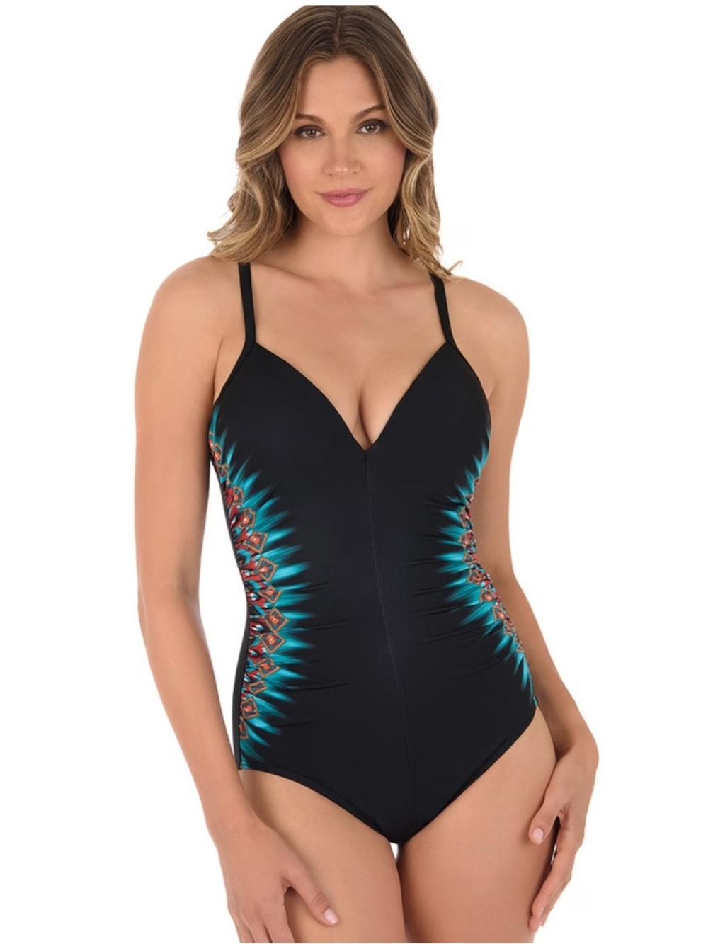 MiracleSuit One Piece Swimsuit Black Temptation Shaping Casbah Print Size L